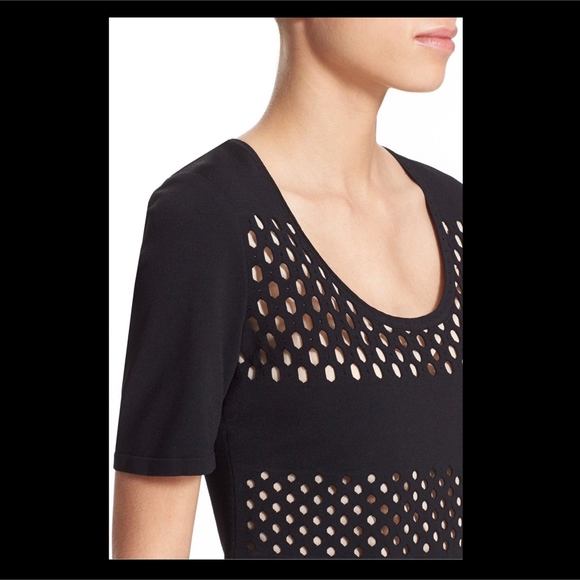 NWT Fendi Abito‎ Lace Effect Short Sleeve Sheath Dress Black/Nude [SZ 42 ] - Picture 2 of 8